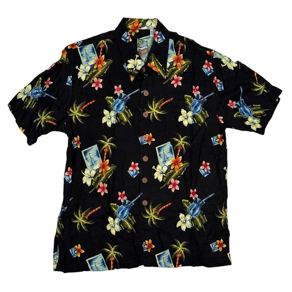 Pineapple Moon Hawaiian Shirt Mens Size XL Rayon Floral Vacation‎ Resortwear